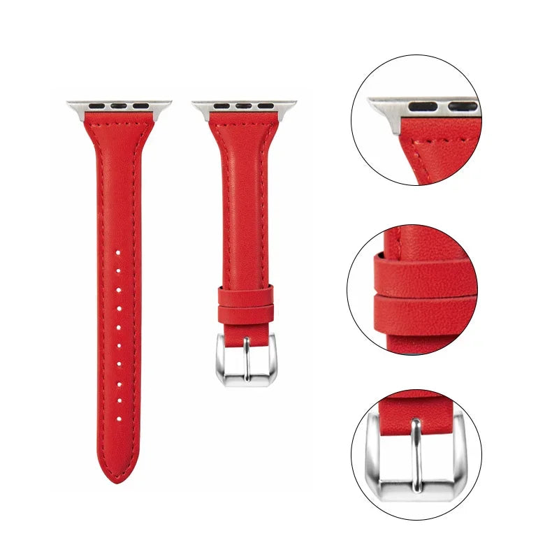 Slim leather strap for Apple Watch band 49mm series 7 8 9 41mm/45mm 38mm/42mm Wrist bracelet iWatch SE 6 5 4 3 40mm/44mm ultra-2